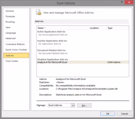Disable Excel Add Ins