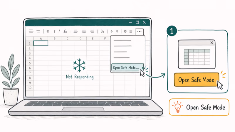 Hand-drawn illustration: Open Safe Mode