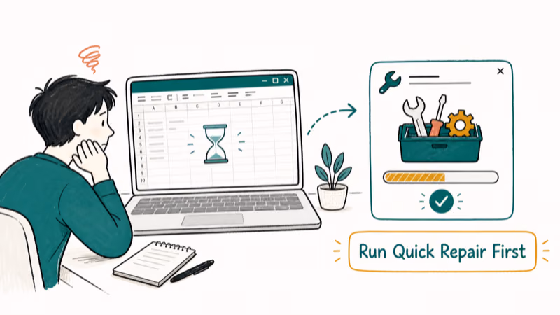 Hand-drawn illustration: Run Quick Repair First