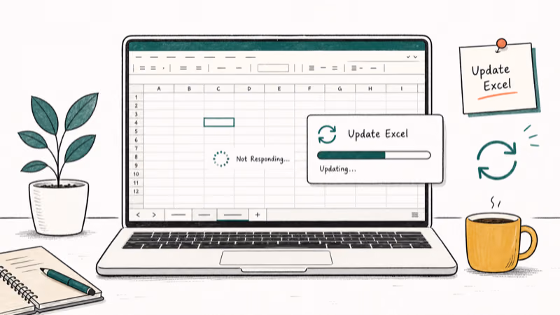 Hand-drawn illustration: Update Excel