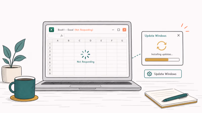 Hand-drawn illustration: Update Windows