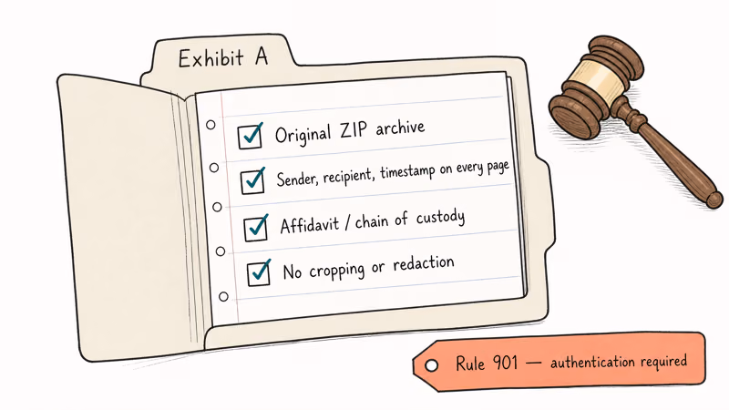 Legal folder with checklist for printed Facebook messages and custody notes
