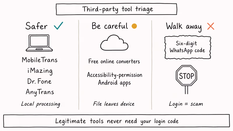 Safety triage for WhatsApp PDF tools across three risk categories