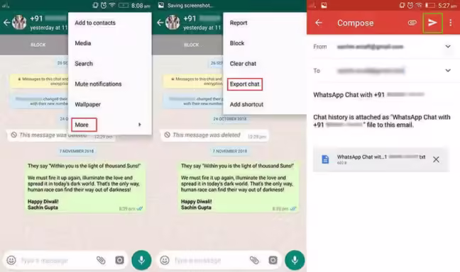 Export WhatsApp Chat options on Android