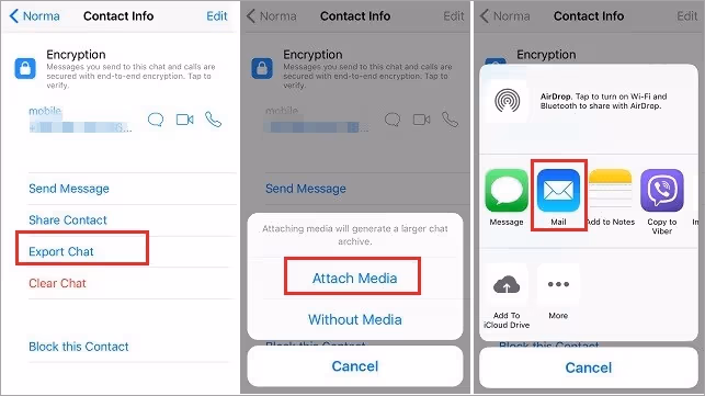 Using email to export and convert WhatsApp chats