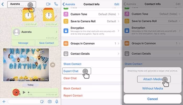 WhatsApp export chat option on iPhone