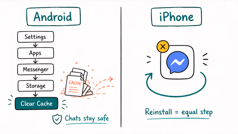 Android Settings path to clear Messenger cache beside iPhone reinstall as the equal cache-clear step