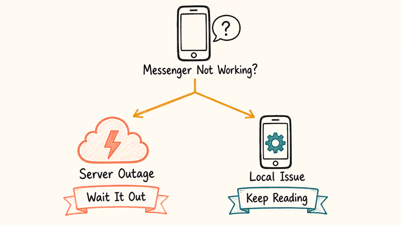 Flowchart showing how to tell if Messenger is down or a local issue