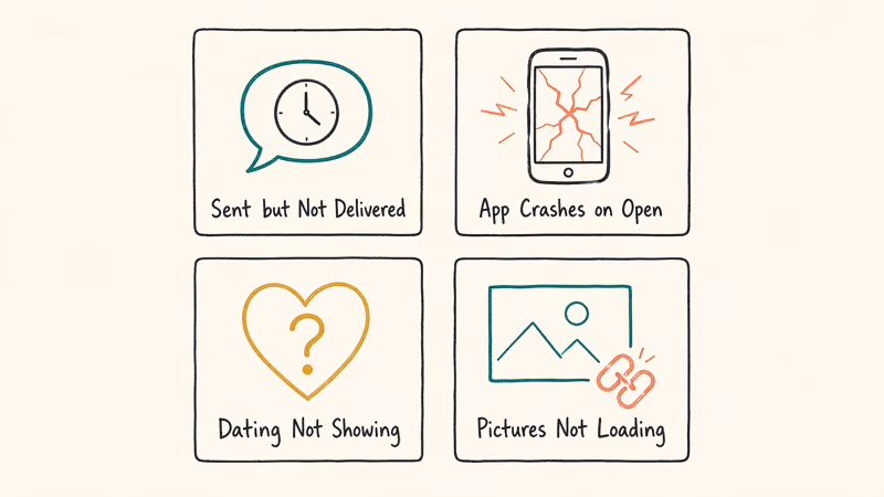 Four icons showing common Messenger problems with short labels for each