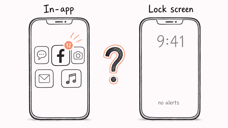 Phone comparison showing Facebook badge and empty lock screen alert area