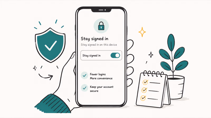 Phone with a shield and a stay signed in toggle illustrating ways to prevent session expiry errors