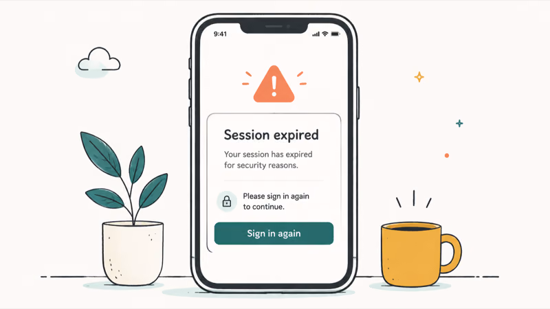 Smartphone showing a session expired notice prompting the user to log in to the app again