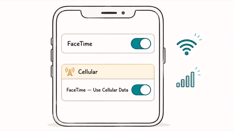 iPhone settings showing the FaceTime toggle and the cellular data permission switched on
