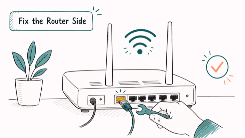 Hand-drawn illustration: Fix the Router Side