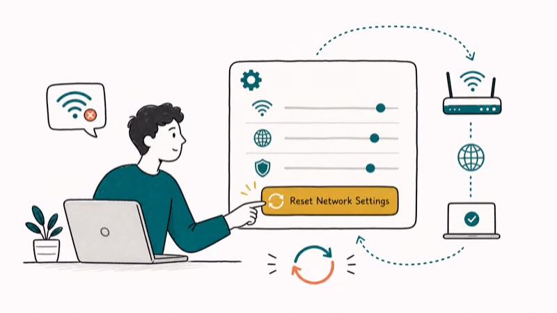 Hand-drawn illustration: Reset Network Settings