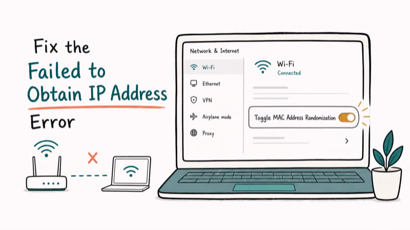 Hand-drawn illustration: Toggle MAC Address Randomization