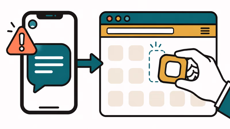 Warning text message leading to a browser that adds an app icon to a phone home screen