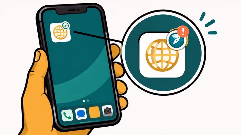 Home screen app icon magnified to reveal a small browser badge on its corner