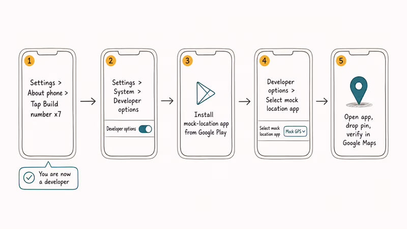 Android flow for enabling a mock location provider safely.