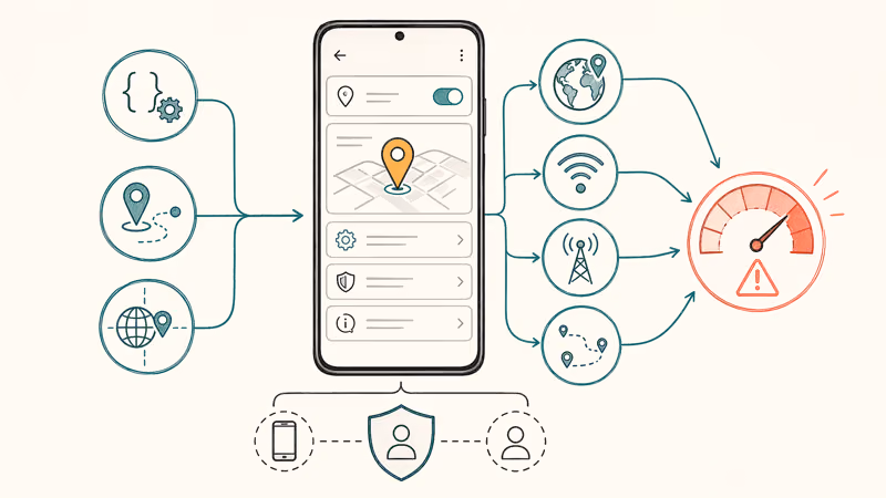 Android mock location setup showing GPS mismatch and account risk