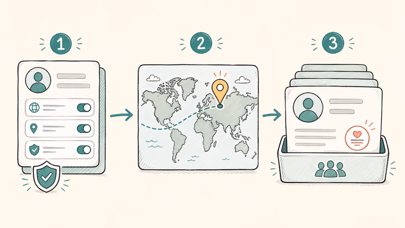 Compliant dating location change path using an official passport feature