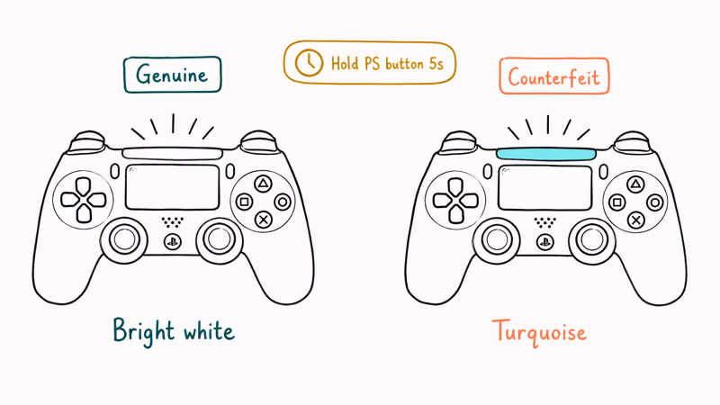 Light bar comparison between real and fake PS4 controllers.