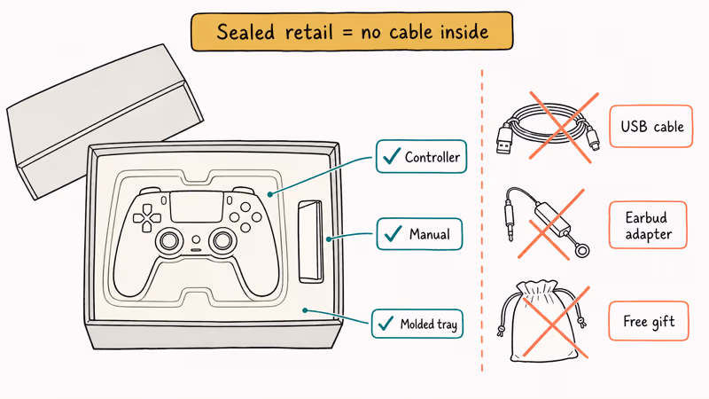 Box contents comparison for genuine and fake DualShock 4 packages.