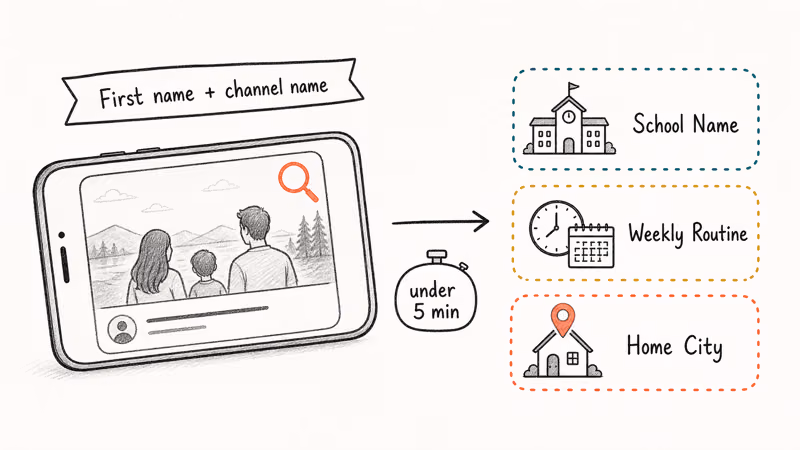 Diagram of public vlog clues exposing school and home details.