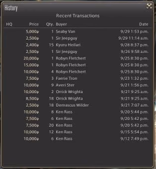FFXIV make Gil - Checking the Product History