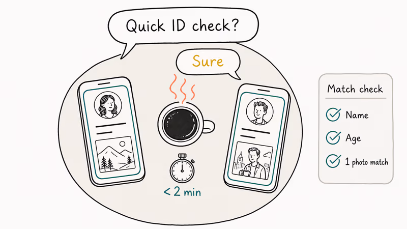 Two phones verifying dating profiles with clear consent.