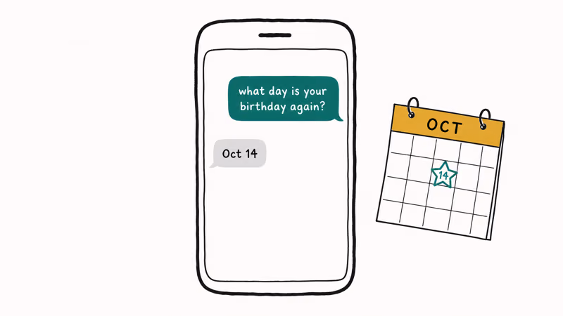Person texting a friend asking what day their birthday is on a phone screen