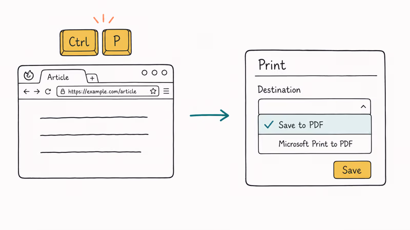 Windows print dialog with Save to PDF highlighted in Firefox