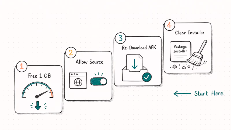 Four cards showing storage source download and installer cache fixes.