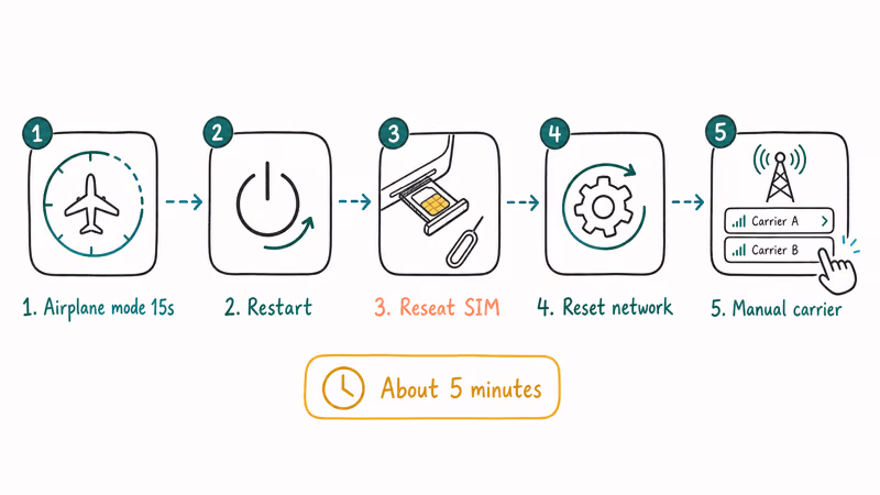 Android fix flow from airplane mode to manual carrier selection