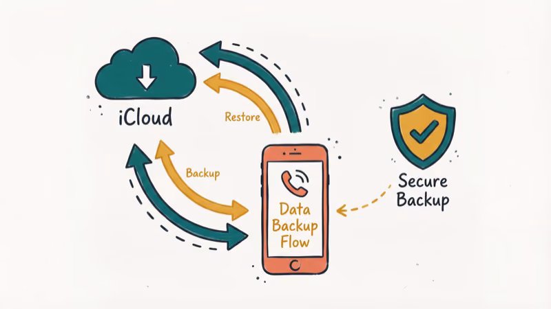 iCloud backup screen as alternative to locked iTunes encrypted backup on iPhone