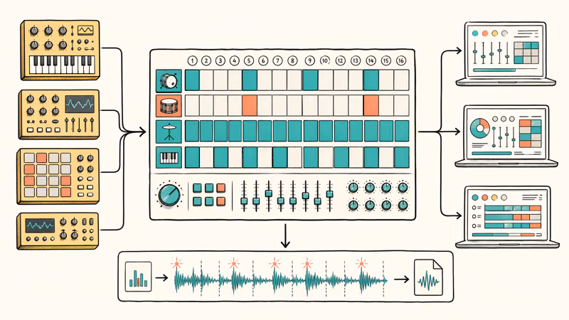 Open-source beat sequencer pattern connected to generic laptops