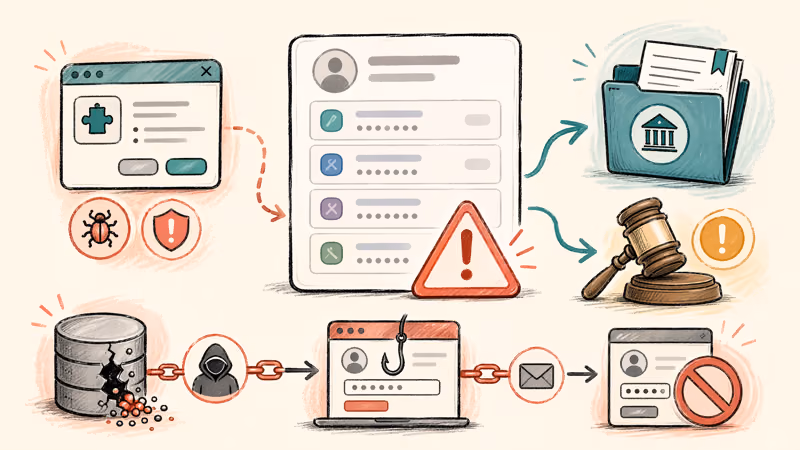 Credential sharing risks across malware, school policy, and legal exposure