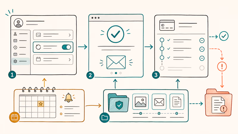 Subscription cancellation evidence flow with reminder and confirmation proof