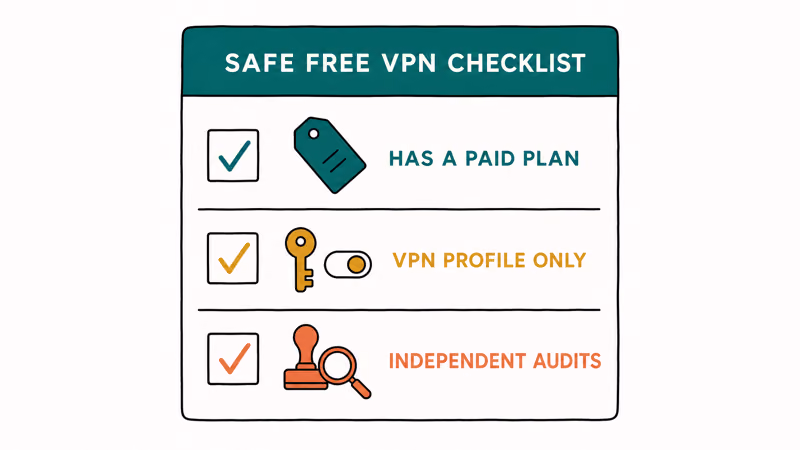 Three safety checks for picking a free VPN: business model, app permissions, independent audits