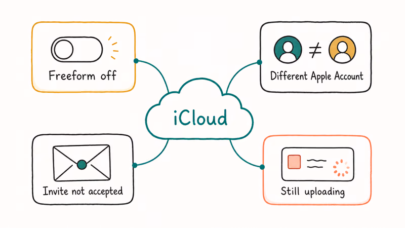 Four common reasons Freeform boards fail to sync across Apple devices through iCloud