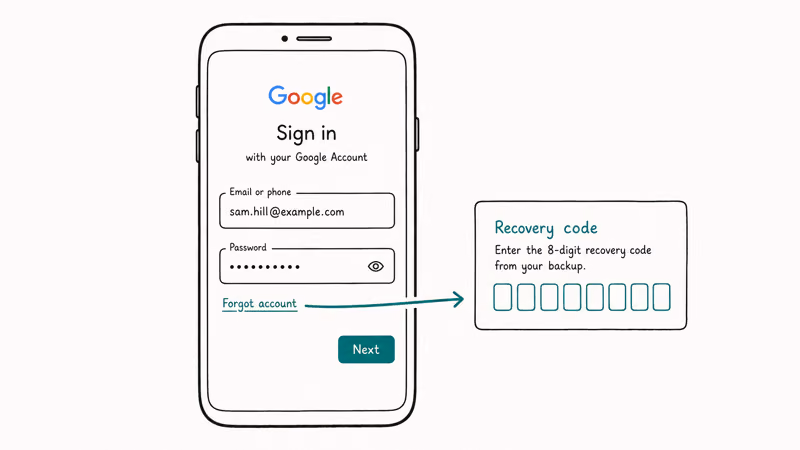 Phone showing the official Google account recovery sign-in screen