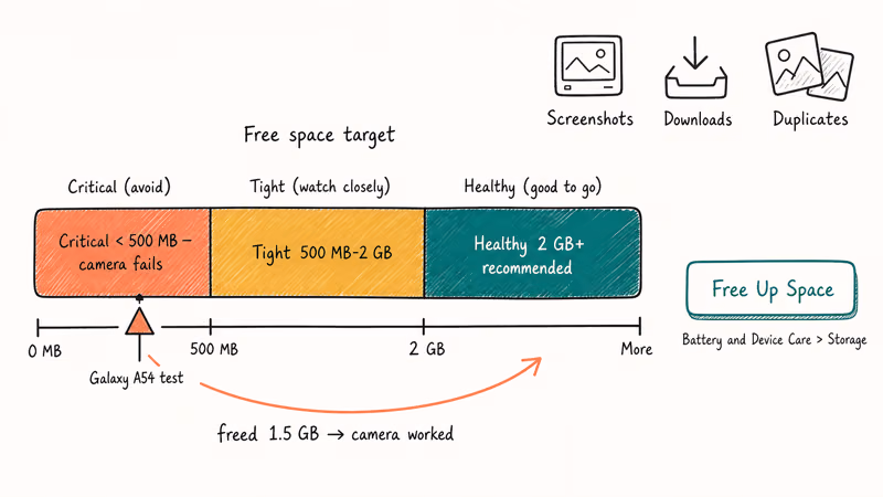Storage gauge showing critical, tight, and healthy zones with Galaxy test marker.