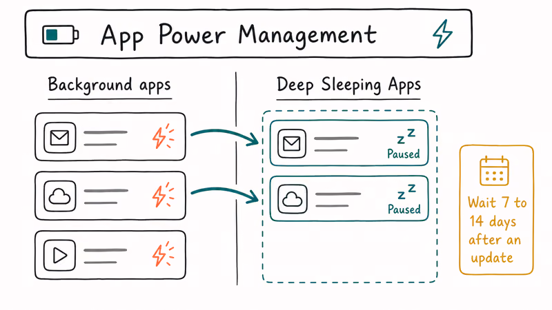 Galaxy S25 App Power Management moving heavy background apps into Deep Sleeping Apps list