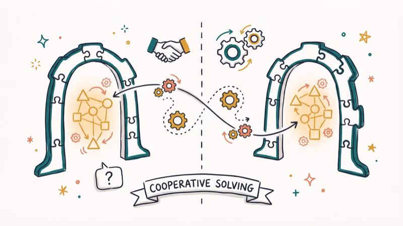 Cooperative puzzle portals with geometric shapes connecting two players