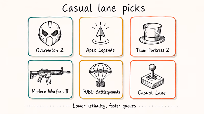 Grid comparing Overwatch Apex Team Fortress and Modern Warfare alternatives.