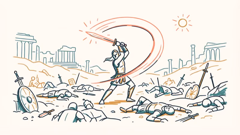 Lone warrior surrounded by fallen enemies on an ancient Chinese battlefield