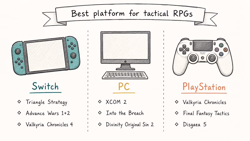 Switch PC and PlayStation comparison showing top tactical RPG picks per platform