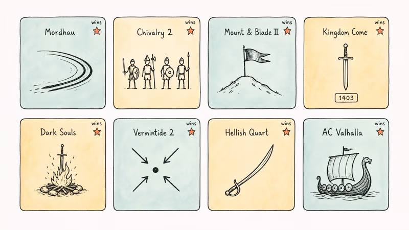 Eight tile grid showing each For Honor alternative game and its main strength.