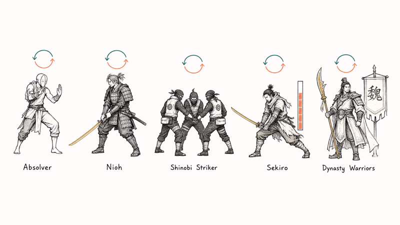 Five non-medieval fighters sharing stance and posture mechanics with For Honor.