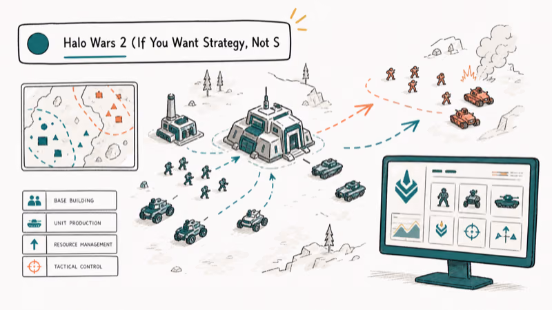 Hand-drawn illustration: Halo Wars 2 (If You Want Strategy, Not Shooting)